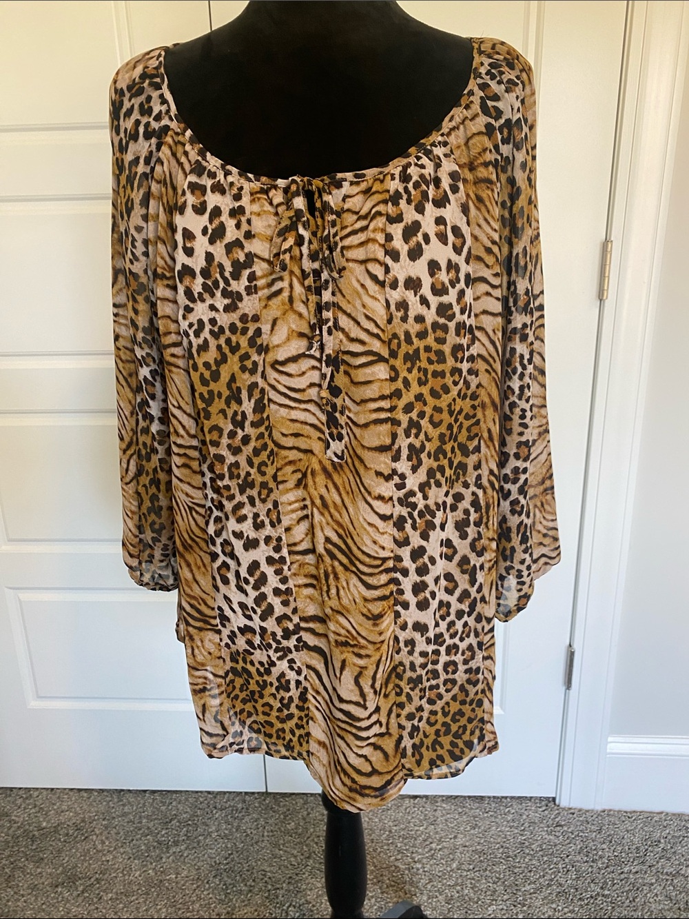 Figueroa & Flower Animal Print Tunic Top in Brown and Black